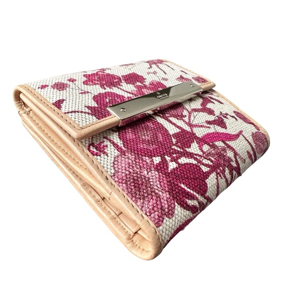 Gucci Floral Pink White & Tan Canvas & Leather Compact Bifold Wallet - Picture 3 of 13